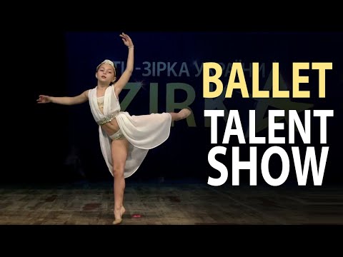 Young ballerina girl dances at the Talent show ZIRKA. Strong ballet school in modern dance