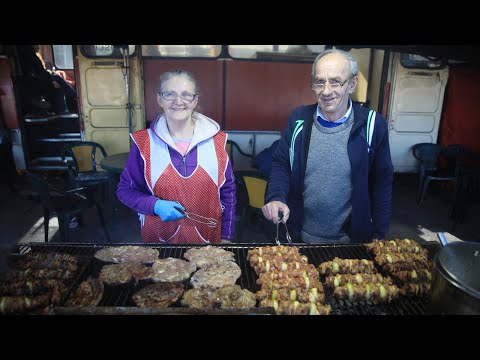 People who sell shish kebabs on the bus