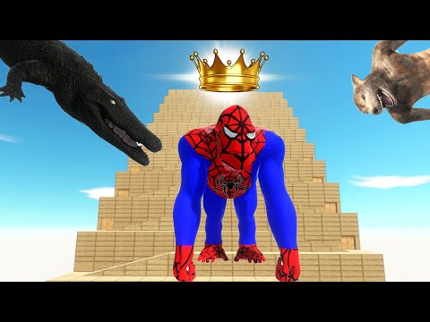 GORO SPIDERMANvsBATMAN PURUSSAURUS WHO IS THE KING OF THE MOUNTAIN? - Animal Revolt Battle Simulator