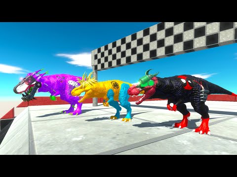 3x SUPER HERO T-REX vs SPINOSAURUS ZIGZAG Road - Animal Revolt Battle Simulator