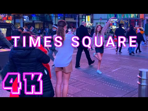 Night Walk at Times Square, New York USA 4K - UHD