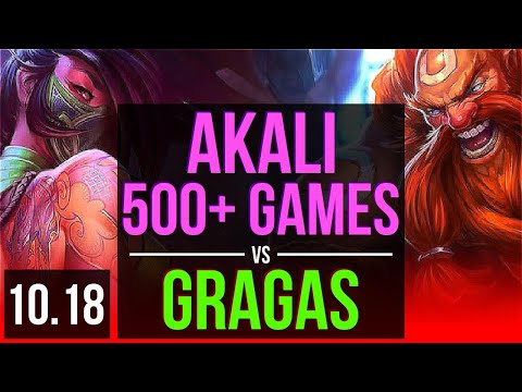 AKALI vs GRAGAS (TOP) | 3 early solo kills, 500+ games | EUW Master | v10.18