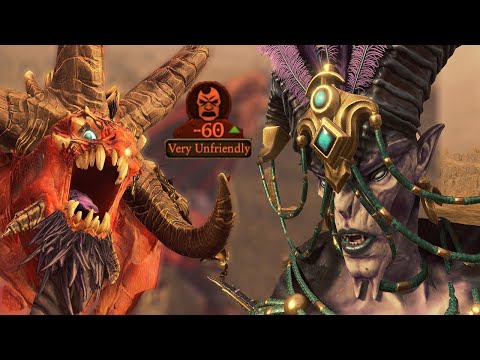 Exalted Keeper of Secrets Unfriendly Diplomacy Lines to Skarbrand - Total War Warhammer 3