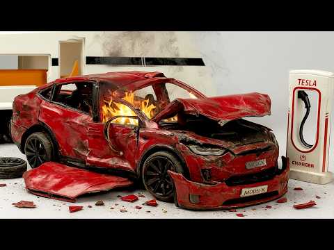 Crash Test of Tesla Model X Diecast Model  - Car Crash Test