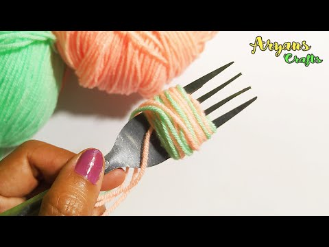 Amazing Woolen Flower Ideas with Fork - Easy Flower Making - Hand Embroidery Trick - Sewing Hack