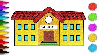 Easy School Drawing for Kids 🏫✏️ | Step By Step Drawing | Chiki Art | HooplaKidz How To