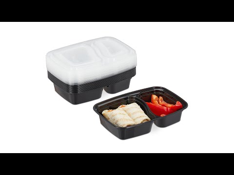 10er Set Meal Prep Boxen 2 Fächer Schwarz - Kunststoff - 22 x 5 x 16 cm