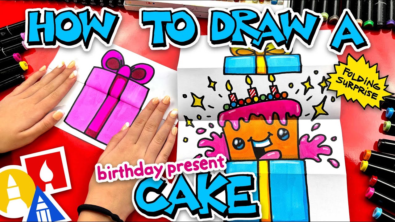 How To Draw A Birthday Present Cake Folding Surprise