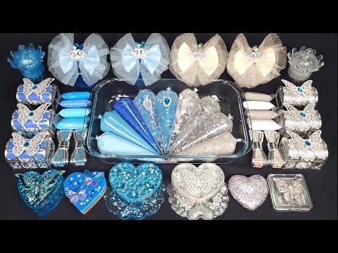 Slime PLATEADO Y AZUL 💙💙ASMR 🤍🤍Vídeos de Slime satisfactorios Mezclando maquillaje y brillo en Slime