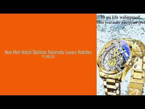 Round golden new men watch skeleton automatic luxury watches...