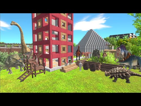 Dinosaur camping Part 9. Let's build a tall tower! | Animal Revolt Battle Simulator