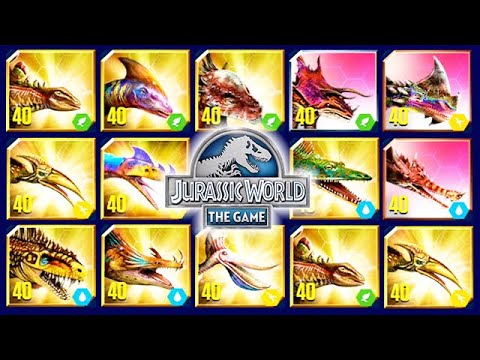 ALL MAX LEVEL 40 VIP & SUPERHYBRID PTEROSAURS + HERBIVORES + AMPHIBIANS (JURASSIC WORLD)