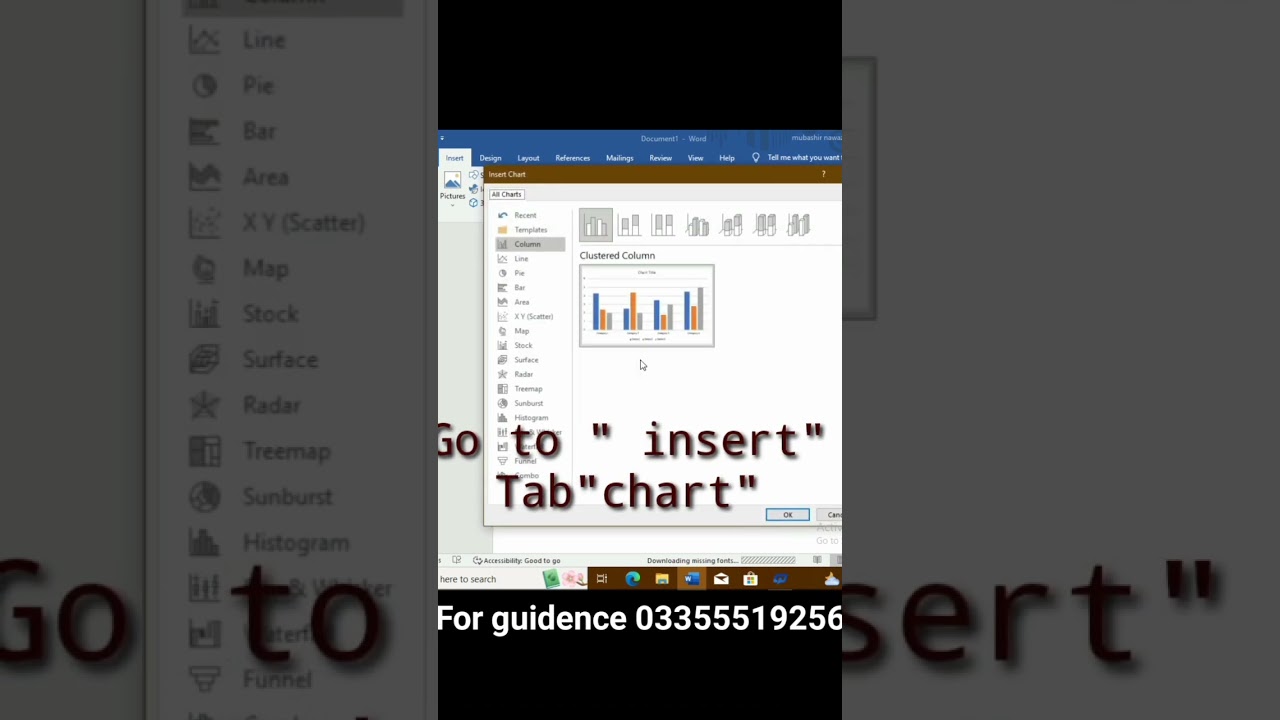 how to insert chart, 💯 in Microsoft word 💯