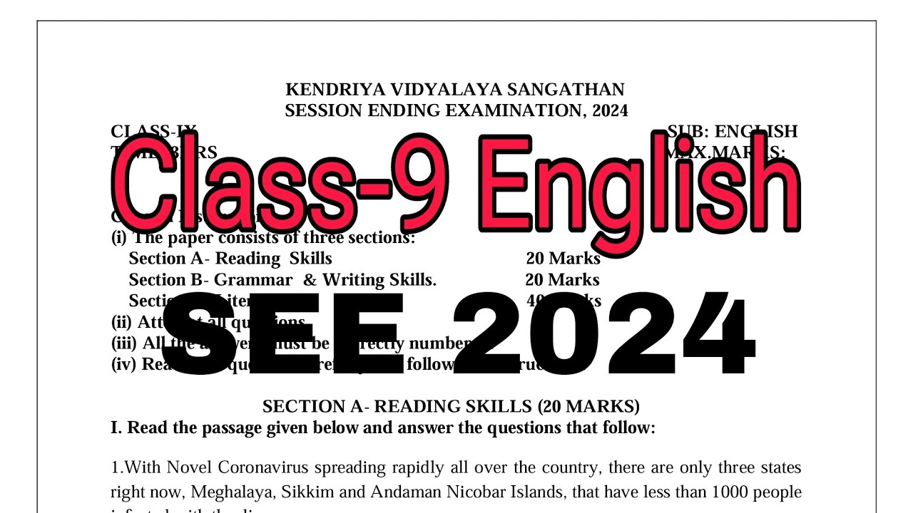 CLASS- 9 English /SEE 2024 /Annual Exam Question Paper TERM-2 KV CBSE / Kendriya Vidyalaya
