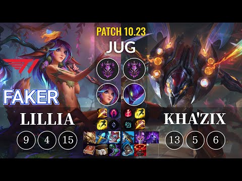 T1 Faker Lillia vs Kha'Zix Jungle - KR Patch 10.23