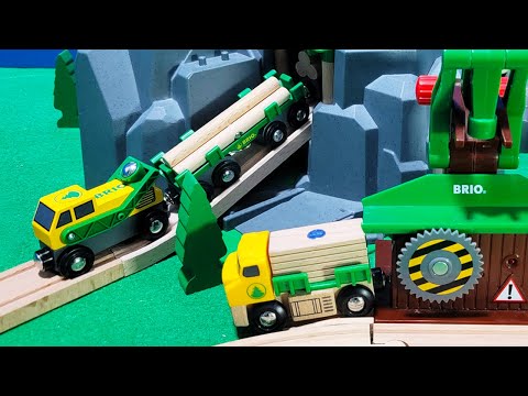 Wooden Trains BRIO sawmill and lumber mountain wooden railway