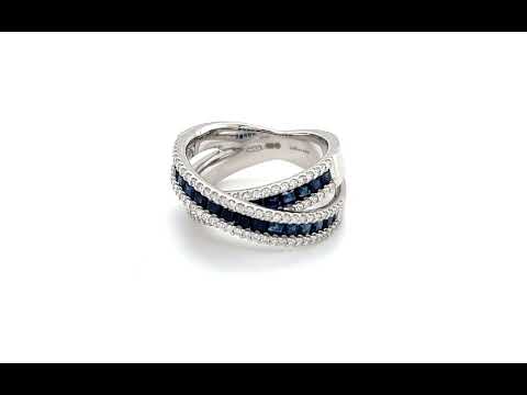 9ct White Gold Diamond & Princess Sapphire Cross Over Ring - 04040219 | Johnsons Jewellers