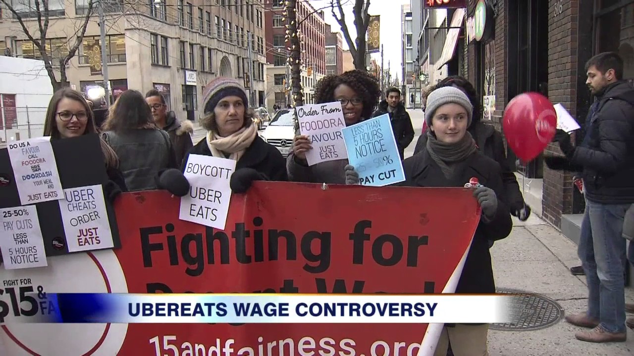 Video: UberEATS workers protesting payment changes