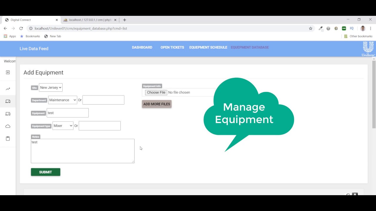 CRM-Equipment management with ticketing system|Assign equipment Ticket in PHP MySQL with Source Code