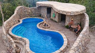 Building a Hidden Stone House & Red Rock Pool in the Jungle | Full Survival Build