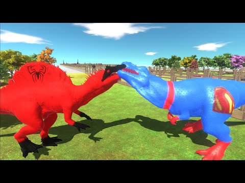 SPIDERMAN SPINOSAURUS vs SUPERMAN T-REX DEATH RUN - Animal Revolt Battle Simulator
