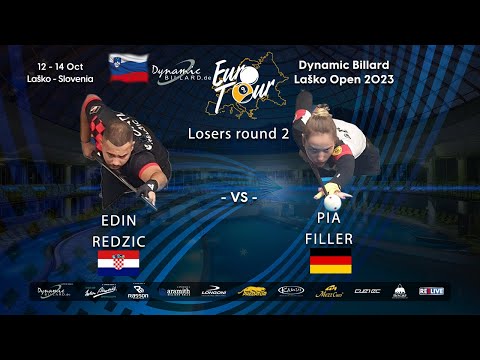 Day 2 Pia Filler against Edin Redzic at the Dynamic Billard EuroTour Laško Open 2023 Slovenia