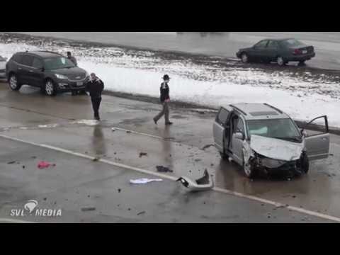 Fargo, ND - Multi Vehicle Accident on I-94 under 45th St, Slick Surfaces under Overpass - 04/02/2018
