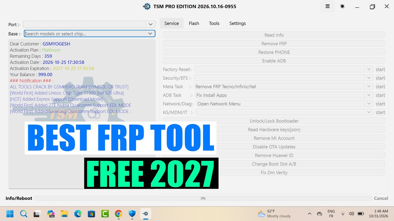 TSM PRO EDITION Released Update Free | FRP Remove, Bypass/Unlock FRP Android 15/16/17