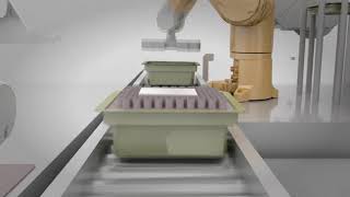 Visualisation of pre-filled syringe tub inspection, labelling, lidding and palletising machine