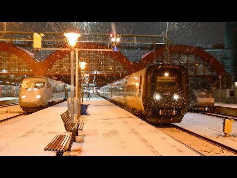 Vinter på den Svenska Järnvägen del 17 - Tåg vid Östervärn och Malmö Central