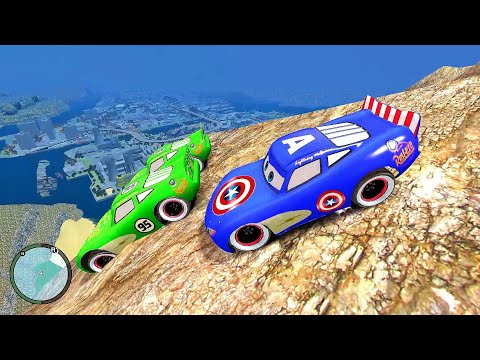 Captain America Lightning McQueen Car Cliff Drop Testing Ep. 3 GTA 4 Showcase
