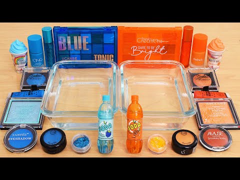 Blue vs Orange - Mixing Makeup Eyeshadow Into Slime ASMR