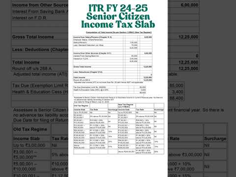 📌Senior Citizen Income Tax Slab ITR FY24-25#trending #viralvideo #short #shorts #shortvideo #youtube