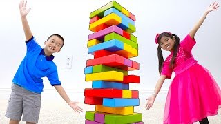 Emma &amp; Andrew Pretend Play with Giant Colored Jenga Toy Blocks