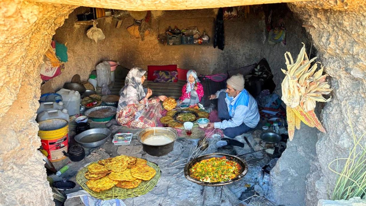 One Day in the Lowest Mountain Cave of IRAN | Cooking Traditional Oil Bread & Local Food