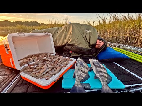 Fishing, Shrimping and Camping ON my BOAT for 2 Days!