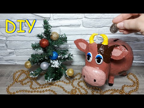 СИМВОЛ 2021 своими руками. БЫК-КОПИЛКА своими руками. НОВОГОДНИЕ ПОДЕЛКИ. Symbol 2021 Bull.DIY