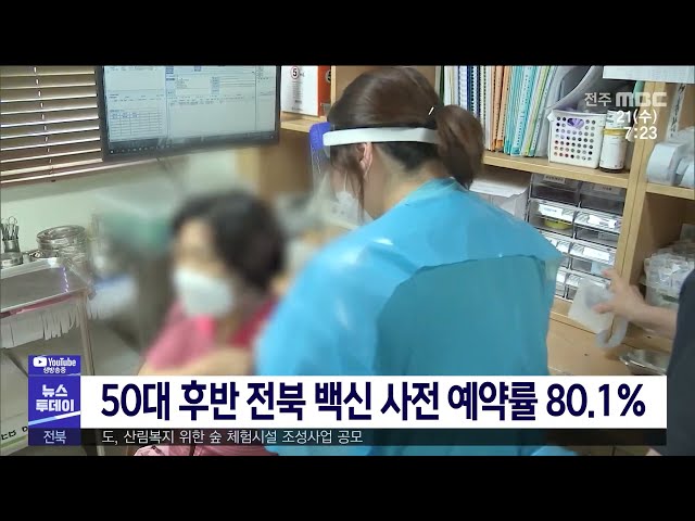 50대 후반 전북 백신 사전 예약률 80.1%