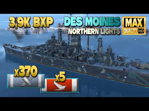 Cruiser Des Moines: 3,9k bxp on map Northern Lights - World of Warships