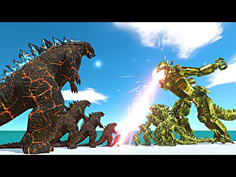 Big Godzilla Fight | Volcano Godzilla 2014 vs Gold Mechagodzilla - Animal Revolt Battle Simulator