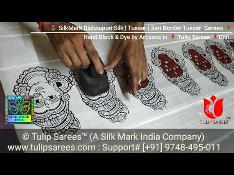 Tulip sarees party wear pure tussar silk saree hand blocked/...