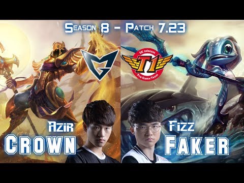 SSG Crown AZIR vs SKT T1 Faker FIZZ Mid - Patch 7.23 KR Ranked