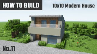 マイクラ建築：コンパクトでモダンなグレーの家の作り方。大きなベランダ付き 10x10ブロック