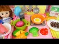 Baby doll kitchen food cooking surprise egg play baby Doli house