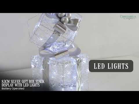 Christabelle 83cm Christmas Triple Silver Giftbox Stack Display with Lights