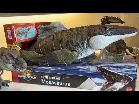 NEW Jurassic World Bite N Blast Mosasaurus with Dilophosaurus Unboxing and Review