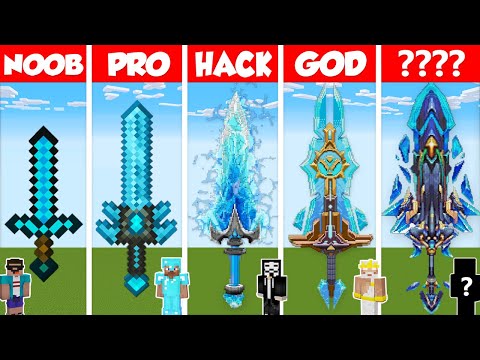 Minecraft DIAMOND SWORD HOUSE BUILD CHALLENGE - NOOB vs PRO vs HACKER vs GOD / Animation