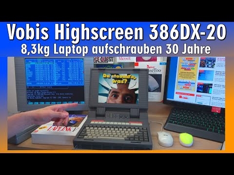 Vobis Highscreen 386DX-20 Laptop 8,3kg nach 30 Jahren 👍 DOS Windows 3.1 Spiele Norton Commander