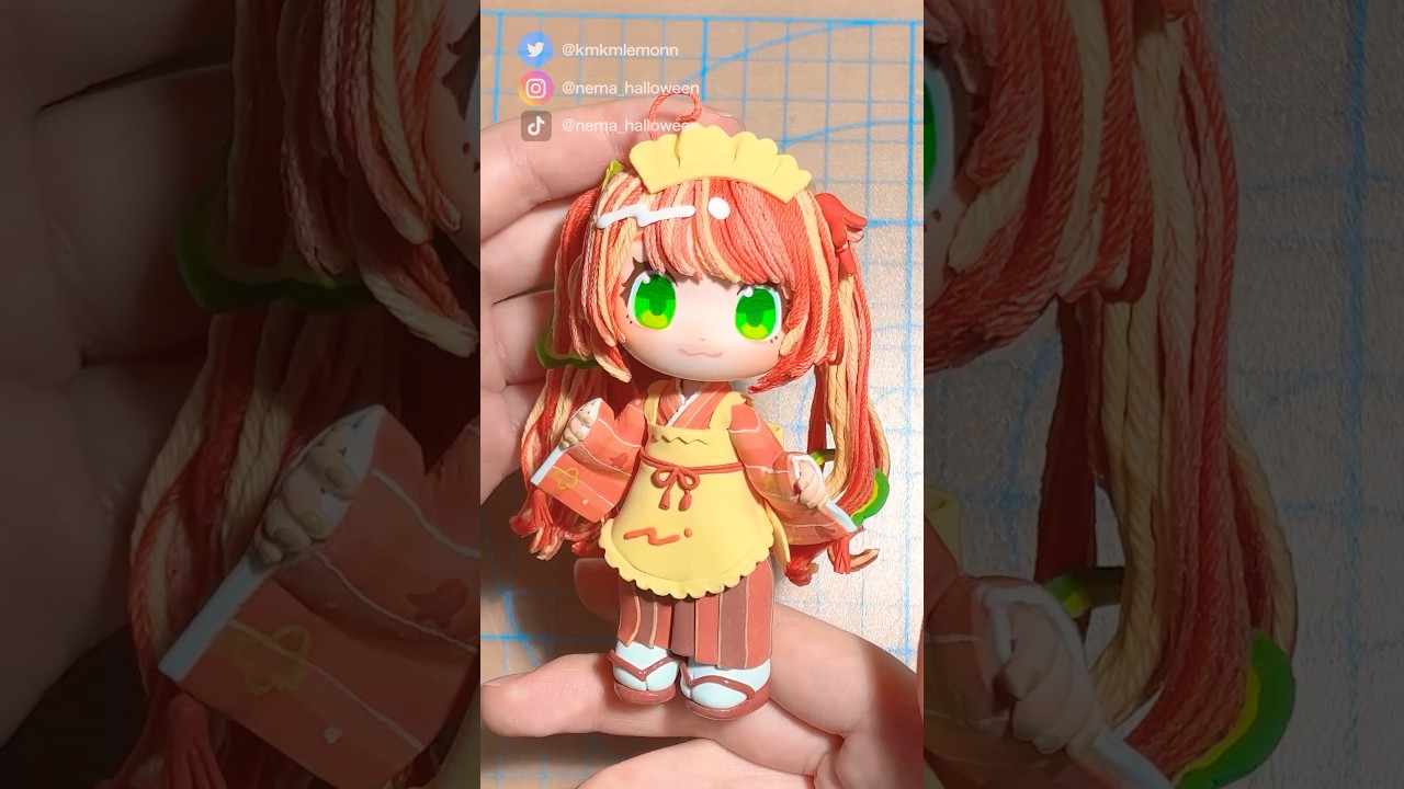 粘土と糸で｢ナポリタンな女の子｣作ってみた🍝🍳#clay #figure