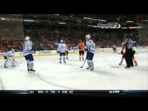 Dion Phaneuf takes the faceoff and Vincent Lecavalier scores